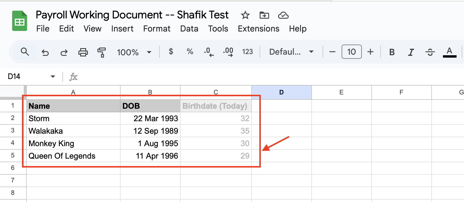 user record table